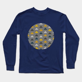 Geometric Triangles Pattern in Mustard, Grey and Blue Long Sleeve T-Shirt